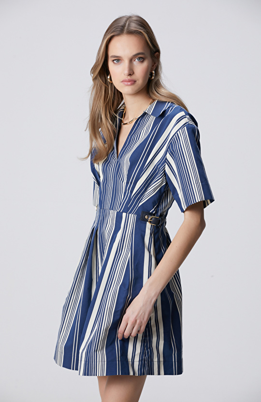 Lacivert Beyaz Çizgili Elbise