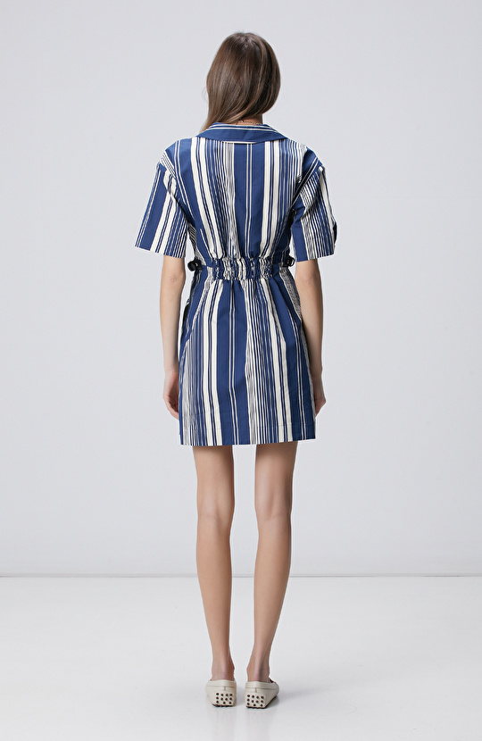 Lacivert Beyaz Çizgili Elbise