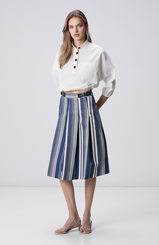 Lacivert Beyaz Çizgili Etek