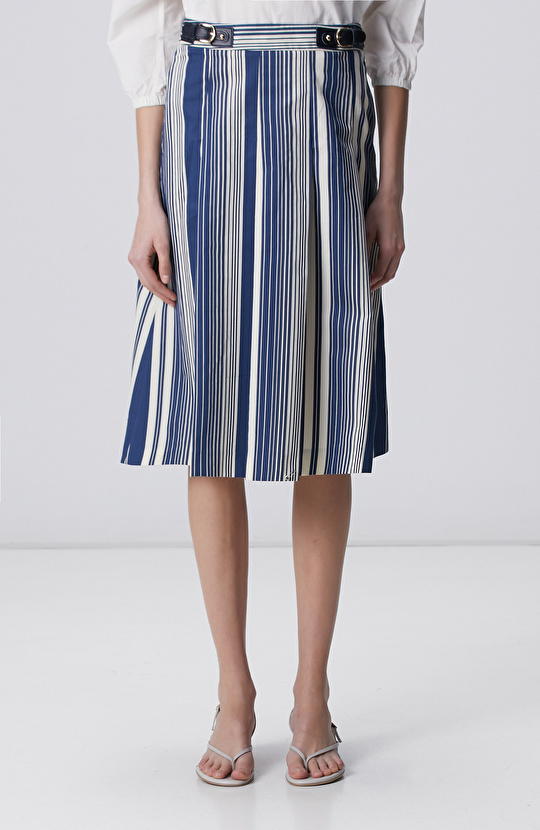 Lacivert Beyaz Çizgili Etek