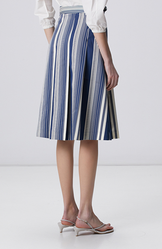 Lacivert Beyaz Çizgili Etek