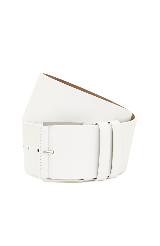 Beyaz Kadın Deri Geniş Kemer