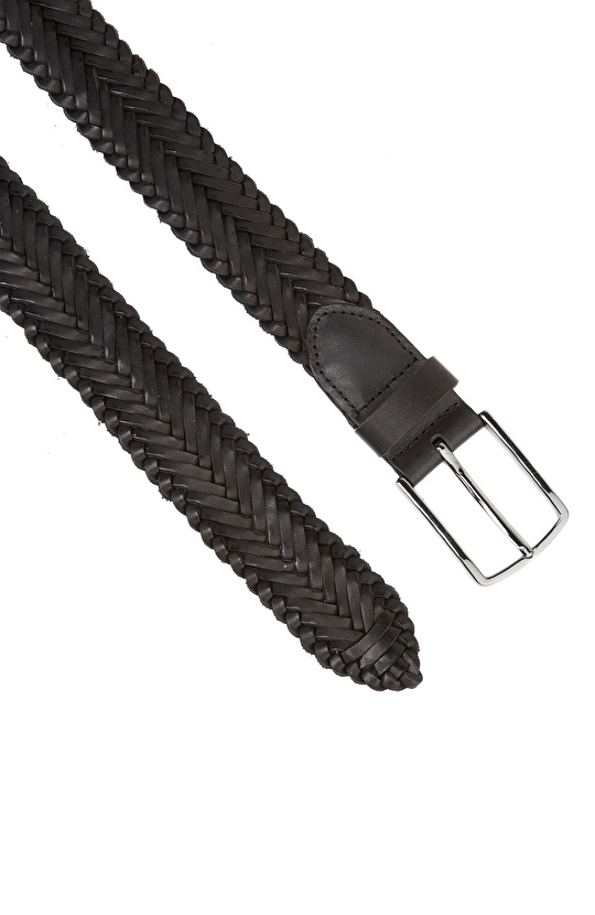 Siyah Örgülü Erkek Deri Kemer