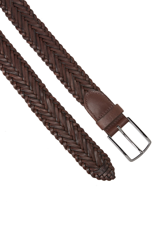 Kahverengi Örgülü Erkek Deri Kemer