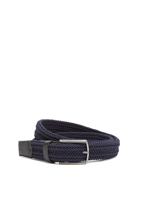 Navy Blue Elastic Knitted Men's Leather Belt