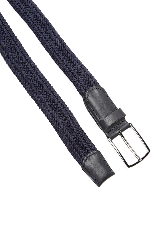 Navy Blue Elastic Knitted Men's Leather Belt