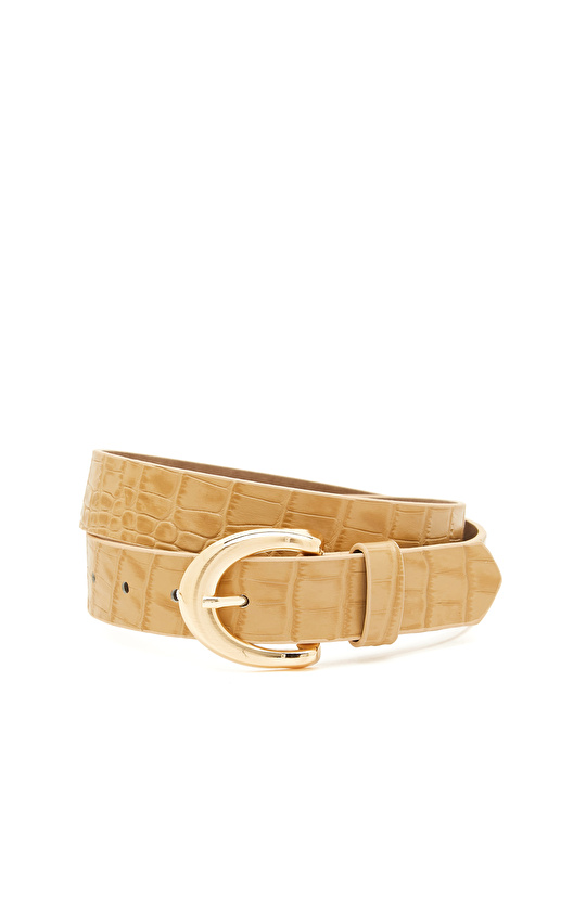 Nude Kroko Desenli Kadın Deri Kemer