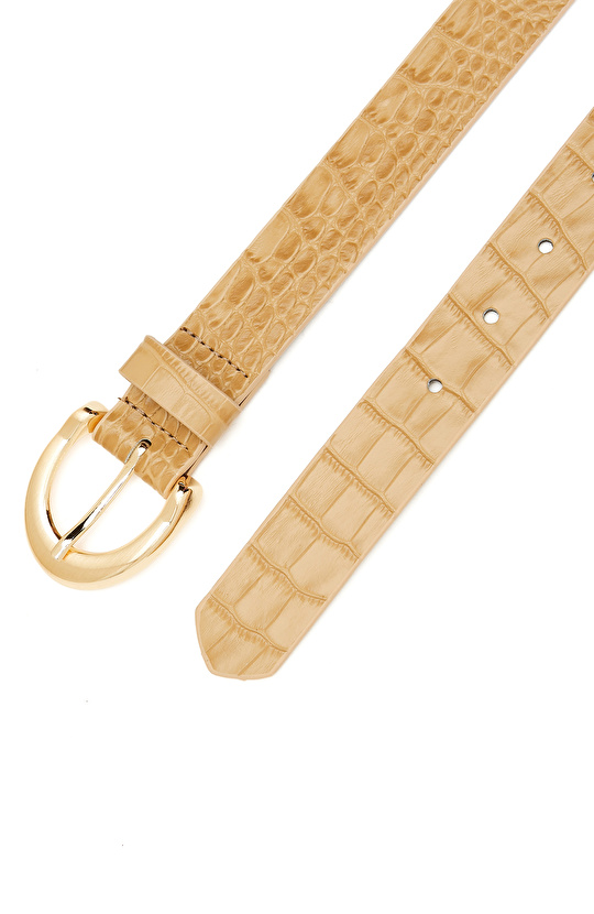 Nude Kroko Desenli Kadın Deri Kemer