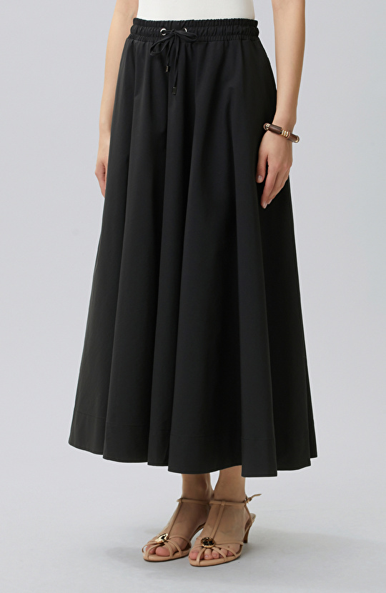 Black Elastic Waist Cord Tie Skirt
