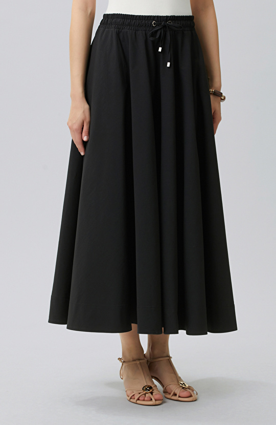 Black Elastic Waist Cord Tie Skirt