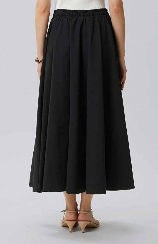 Black Elastic Waist Cord Tie Skirt