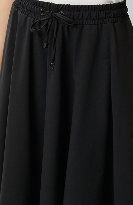 Black Elastic Waist Cord Tie Skirt