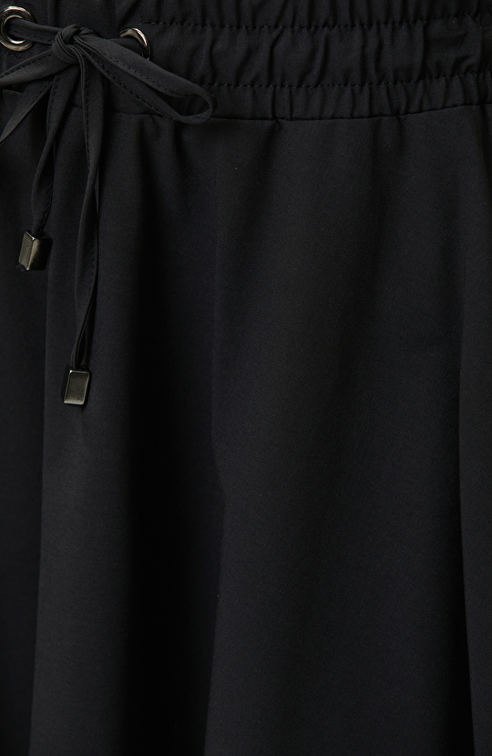 Black Elastic Waist Cord Tie Skirt