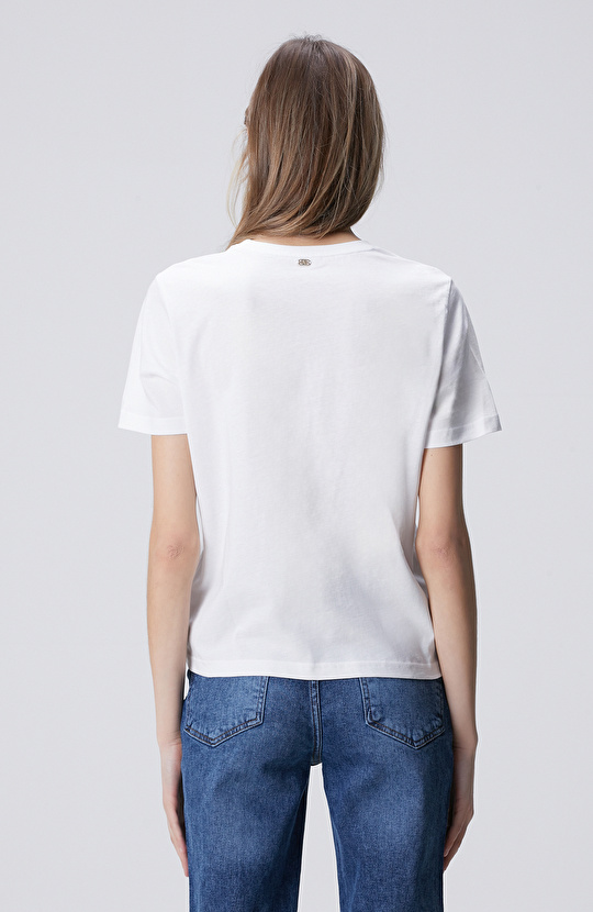 Beyaz Taşlı Papağan Figürlü T-shirt