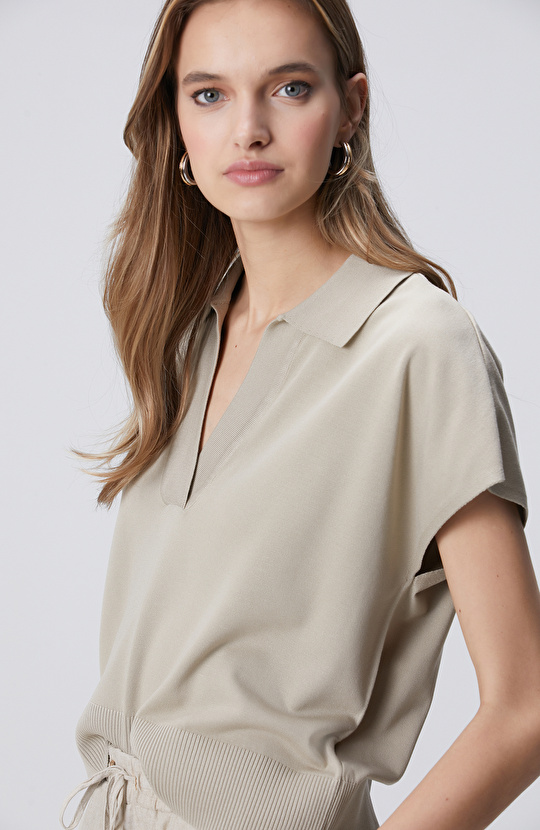 Vizon Polo Yaka Düğmesiz Kısa Kol Basic Kazak