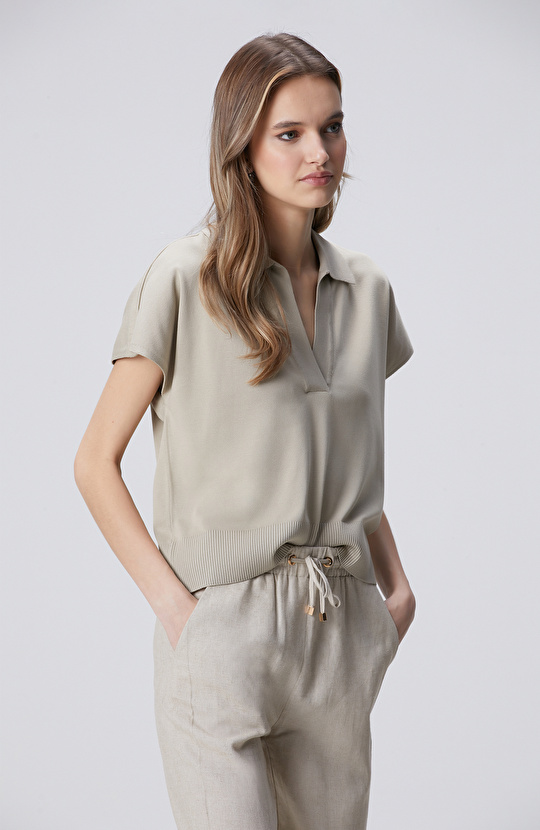 Vizon Polo Yaka Düğmesiz Kısa Kol Basic Kazak