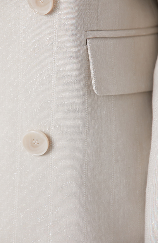 Natural Striped Silvery Linen Blend Double Breasted Jacket