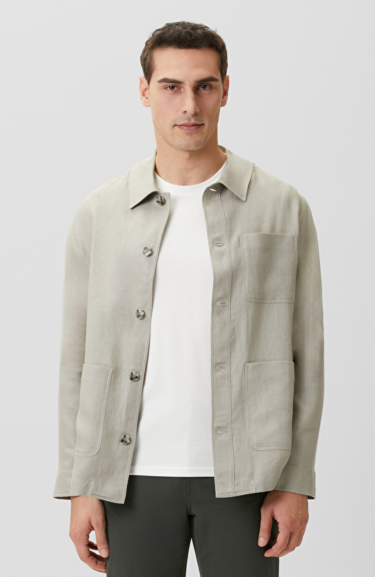 Taş Cep Detaylı Keten Dış Gömlek