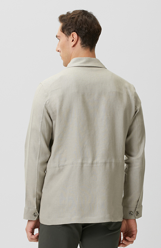 Taş Cep Detaylı Keten Dış Gömlek