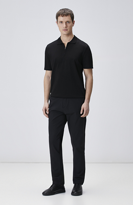 Siyah Gizli Patlı Fermuarlı Polo Kazak