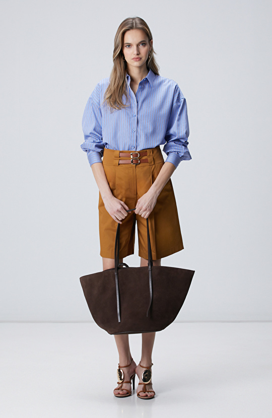 Kahverengi Kadın Süet Shopper Çanta