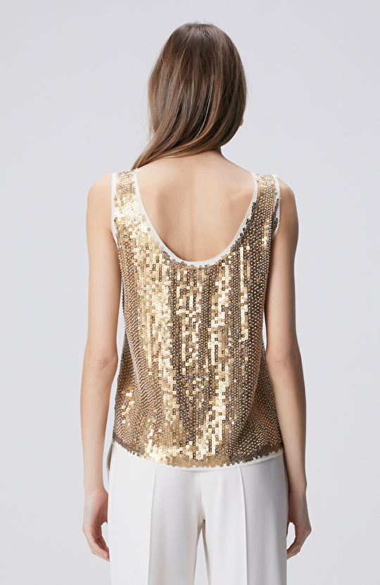 Gold Payetli Abiye Bluz