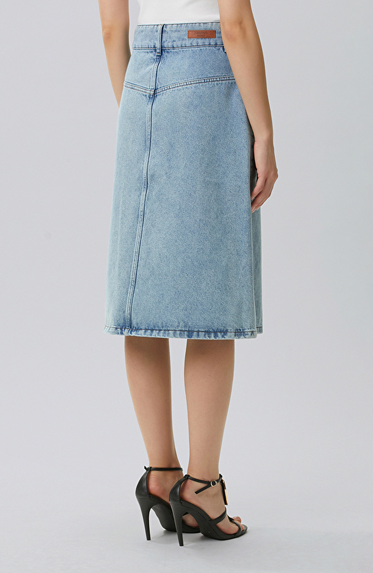 Light Indigo Blue Pleated Detailed Denim Skirt