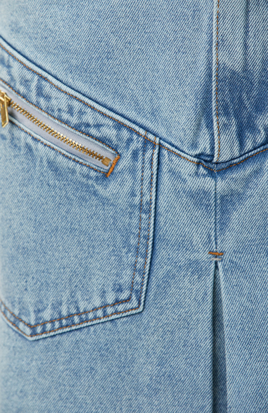 Light Indigo Blue Pleated Detailed Denim Skirt