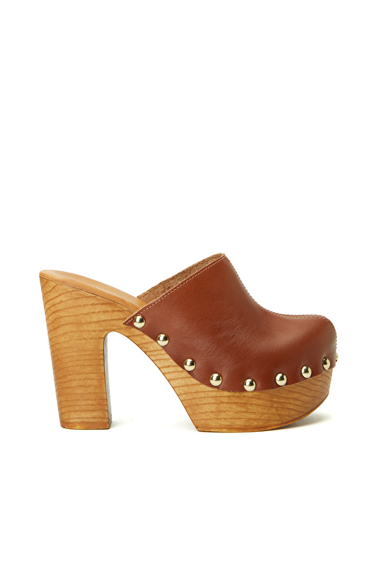 Taba Yüksek Ökçeli Kadın Deri Terlik