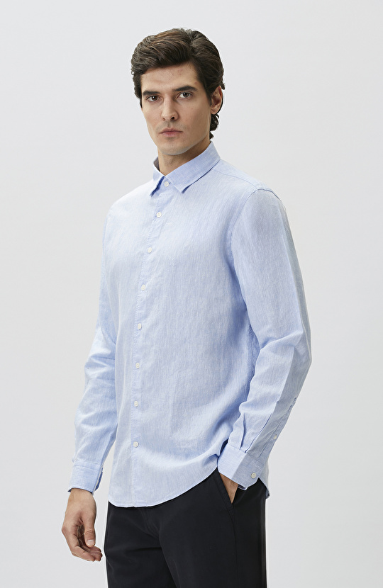 Slim Fit Açık Mavi Keten Gömlek