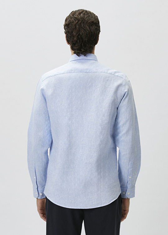 Slim Fit Açık Mavi Keten Gömlek
