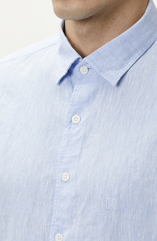 Slim Fit Açık Mavi Keten Gömlek
