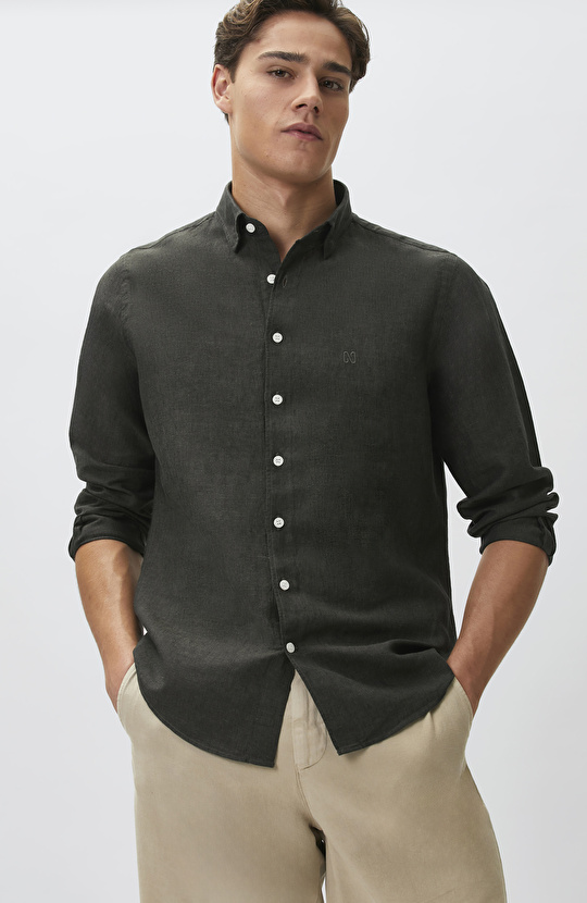 Slim Fit Khaki Linen Shirt