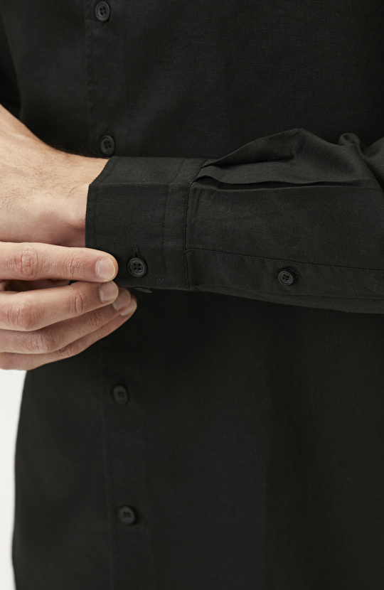 Slim Fit Siyah Keten Gömlek