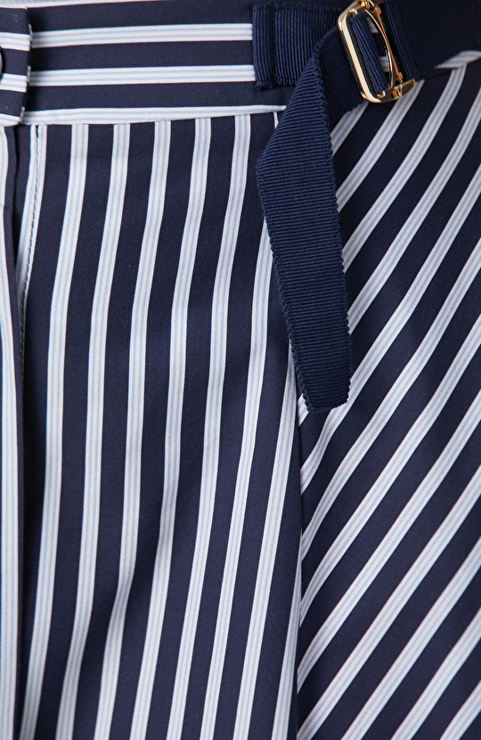 Lacivert Kırık Beyaz Çizgi Desenli Midi Etek