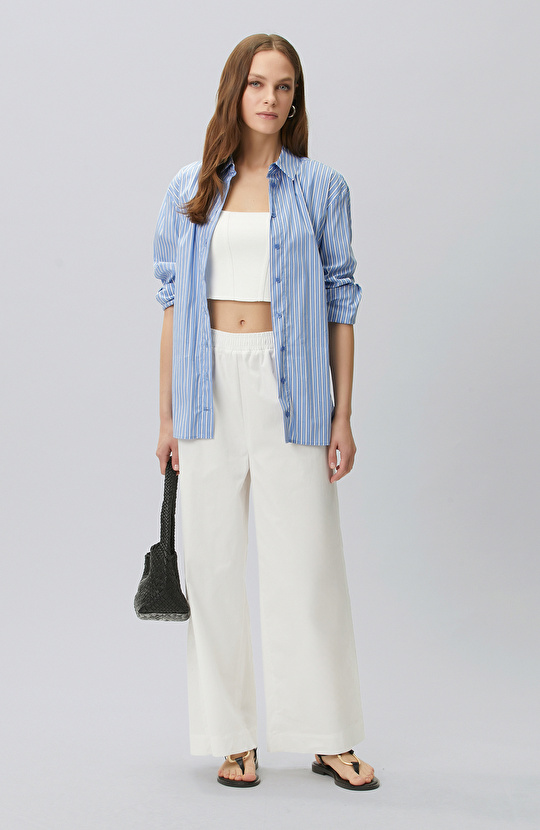 White Elastic Waist Loose Trousers