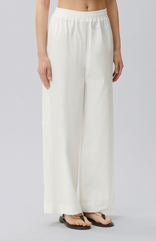 White Elastic Waist Loose Trousers