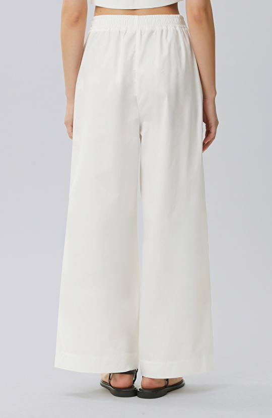 White Elastic Waist Loose Trousers