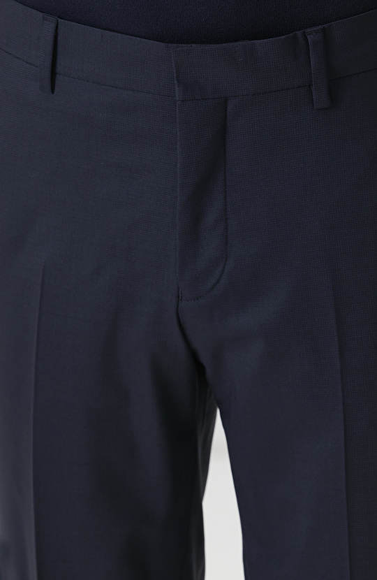 Lacivert Kazayağı Desen Yün Karışımlı Takım Elbise