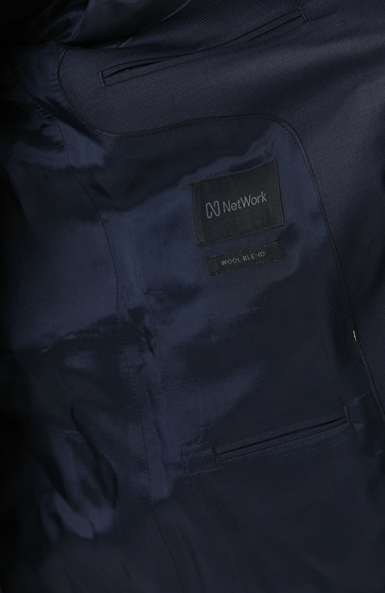 Lacivert Kazayağı Desen Yün Karışımlı Takım Elbise