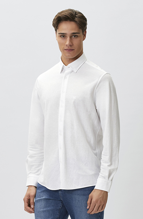 Slim Fit Beyaz Uzun Kol Örme Gömlek