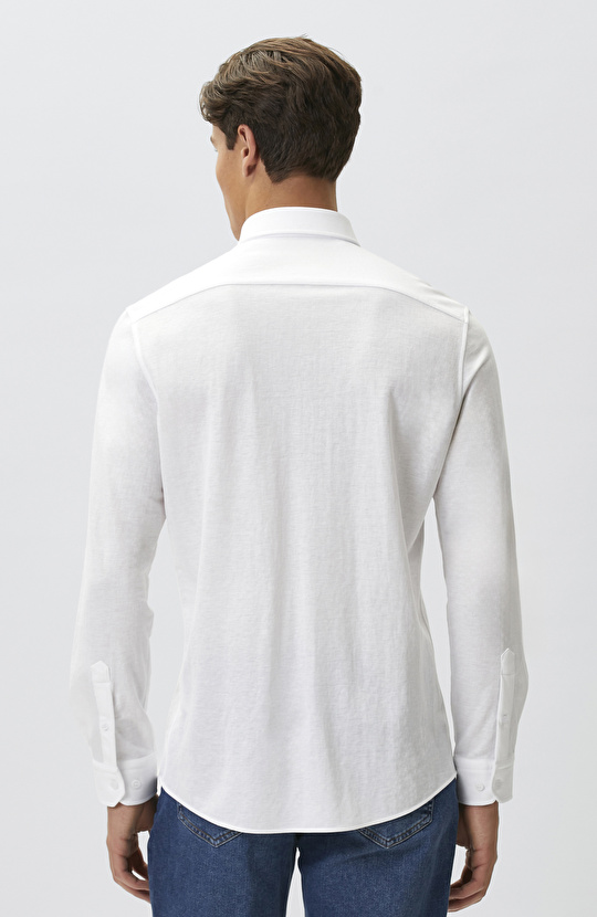 Slim Fit Beyaz Uzun Kol Örme Gömlek