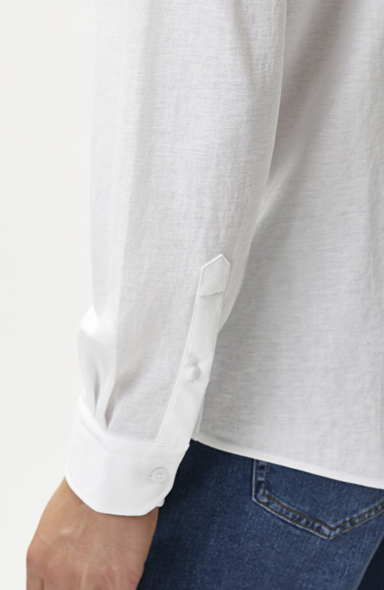 Slim Fit Beyaz Uzun Kol Örme Gömlek