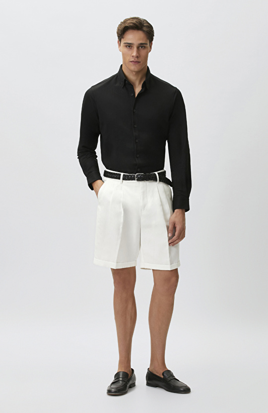 Slim Fit Siyah Uzun Kol Örme Gömlek