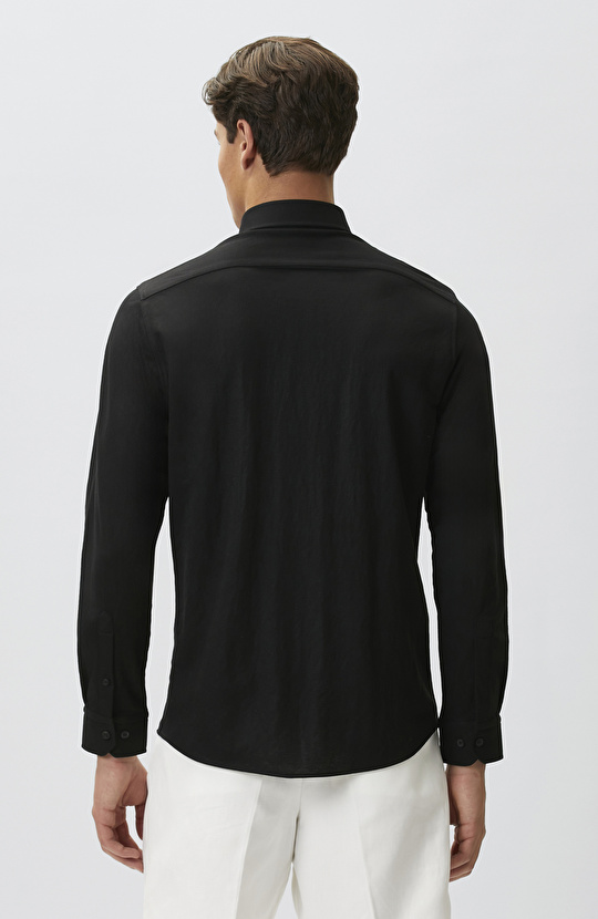 Slim Fit Siyah Uzun Kol Örme Gömlek