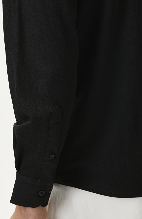 Slim Fit Siyah Uzun Kol Örme Gömlek