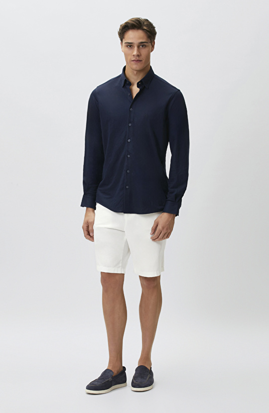 Slim Fit Lacivert Uzun Kol Örme Gömlek