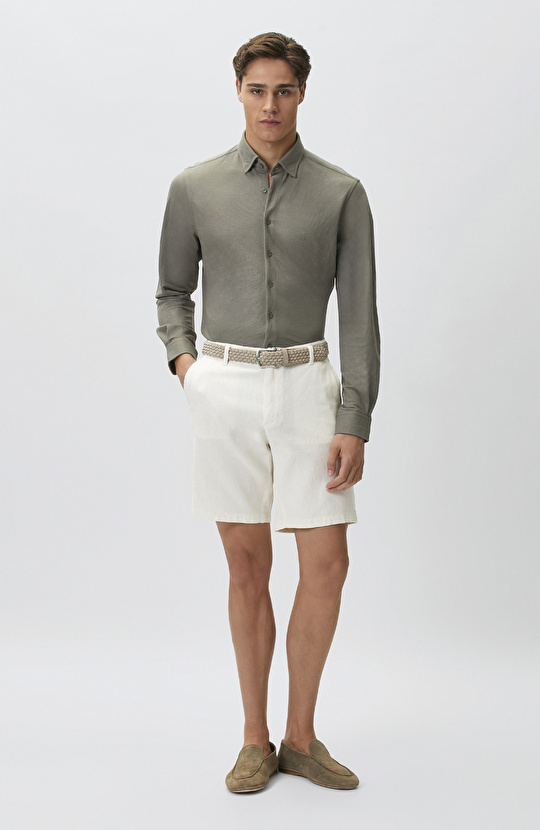 Slim Fit Haki Uzun Kol Örme Gömlek