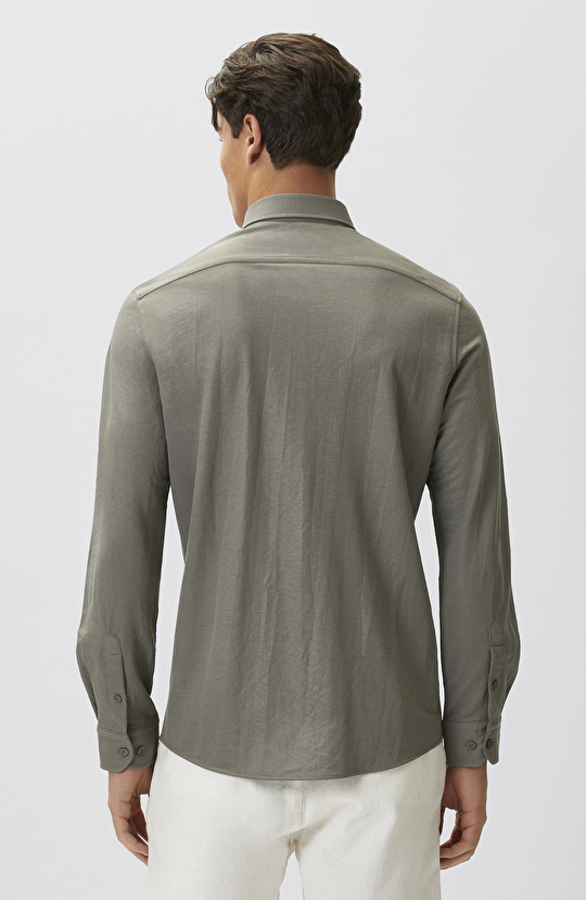 Slim Fit Haki Uzun Kol Örme Gömlek