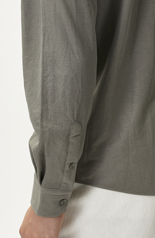 Slim Fit Haki Uzun Kol Örme Gömlek